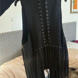 Black suede fringe western vest!